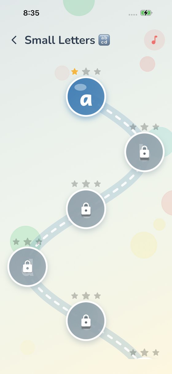 Small letters map showing locked letters after the first one